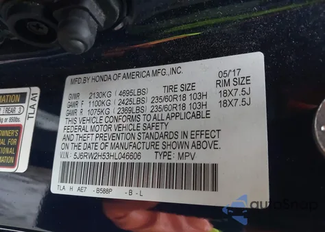 2017 Honda Cr-V Ex from USA, damaged, VIN 5J6RW2H53HL046606